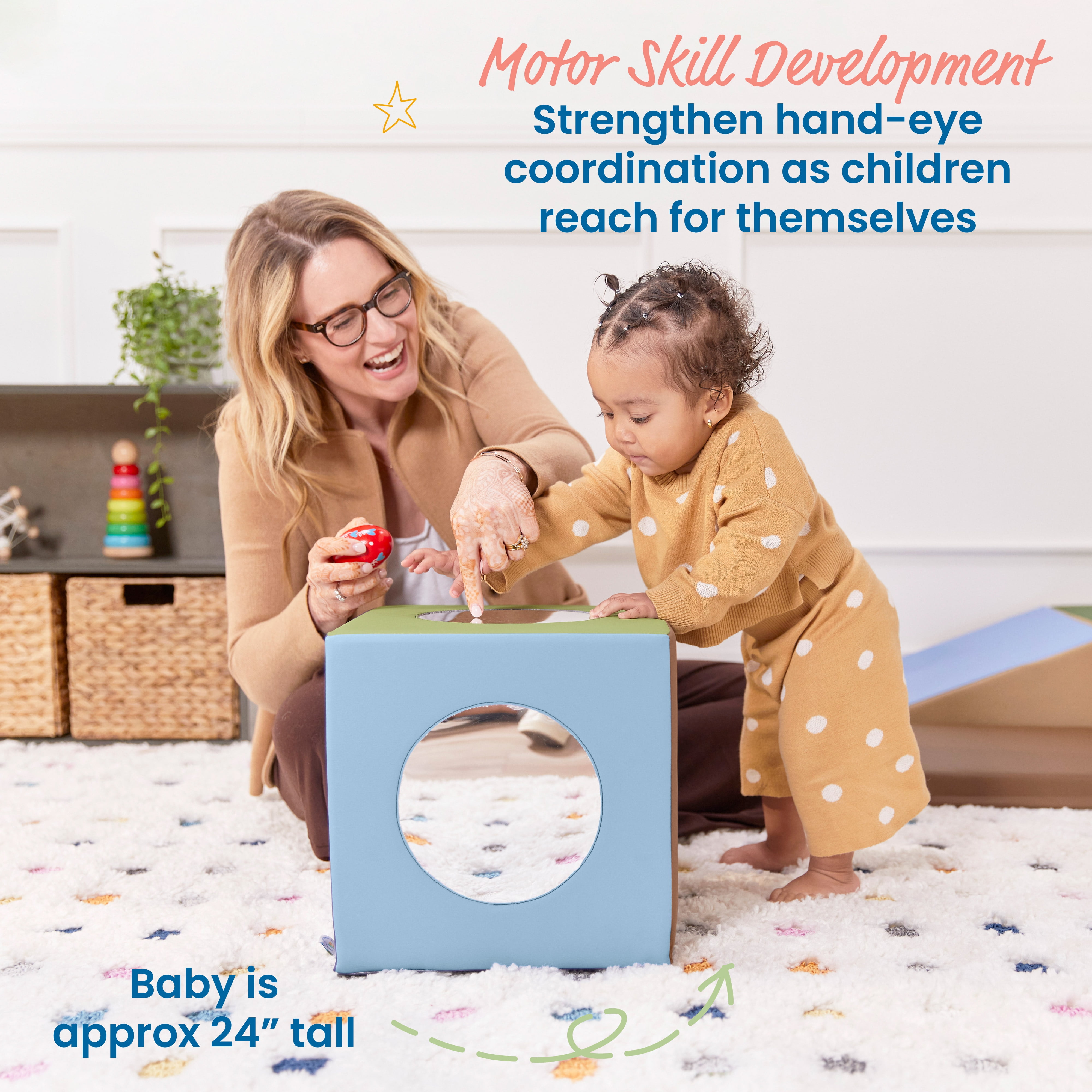 ECR4Kids SoftZone Mirror Activity and Sensory Play Cube, Baby Essentials, Earthtone