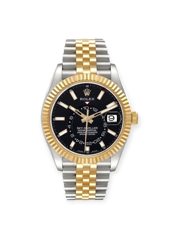 Pre-Owned Rolex Sky Dweller Steel 326933 Yellow Gold Black Dial Mens Watch