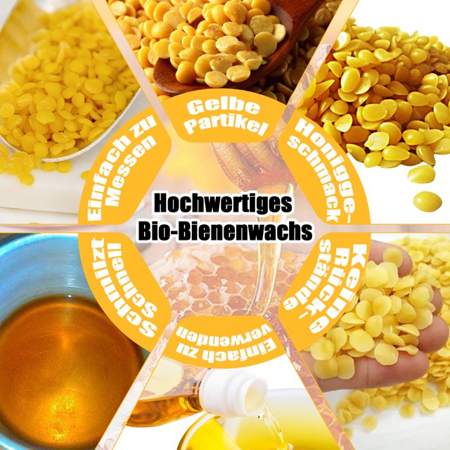 Moyic Pastillas de cera de abejas naturales para proyectos de bricolaje, aplicaciones amplias, bolitas de cera de abejas cosméticas, cuentas Kits para hacer velas