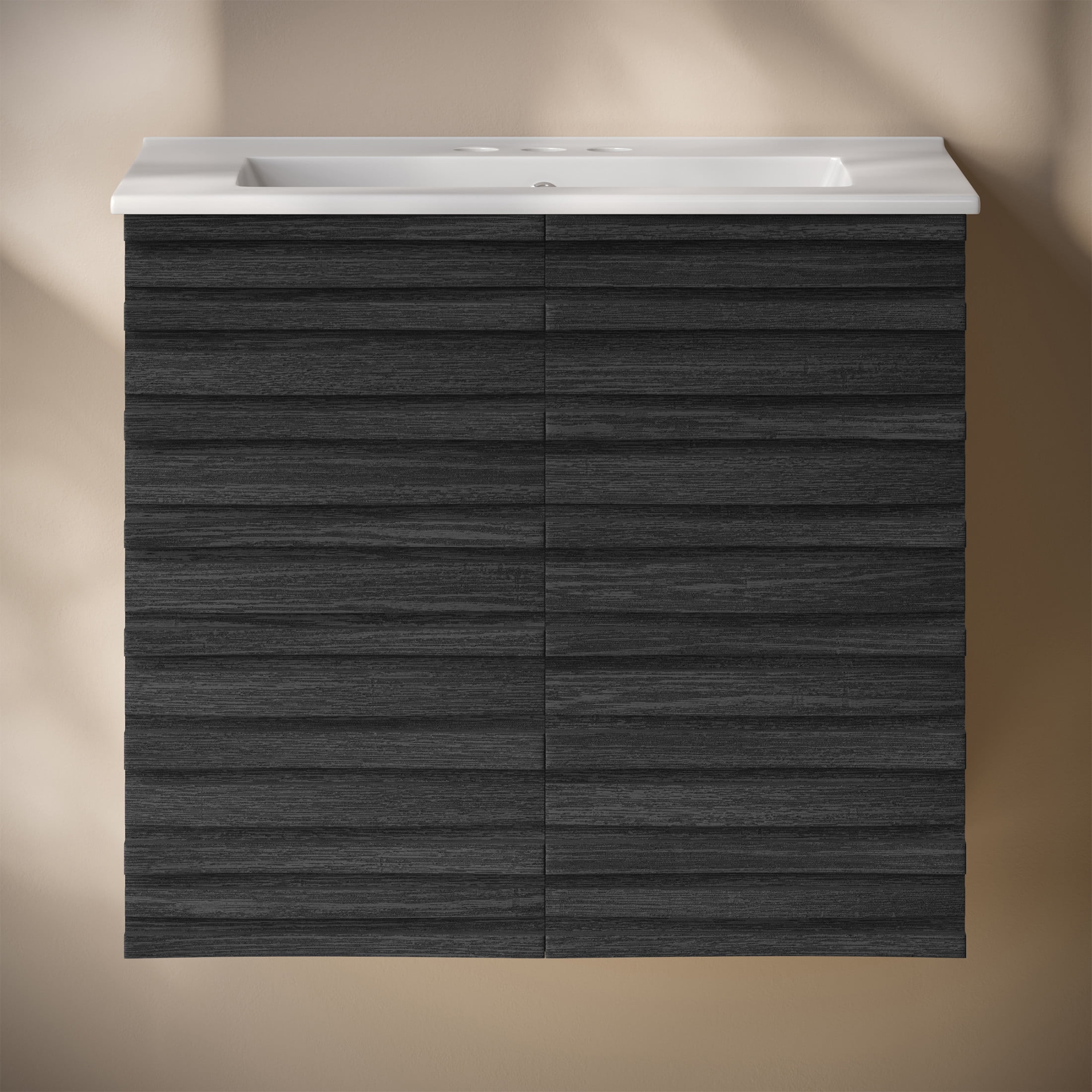 Cascade 24" Wall-Mounted Bathroom Vanity in Black Oak with 3-Hole Centerset Sink Top