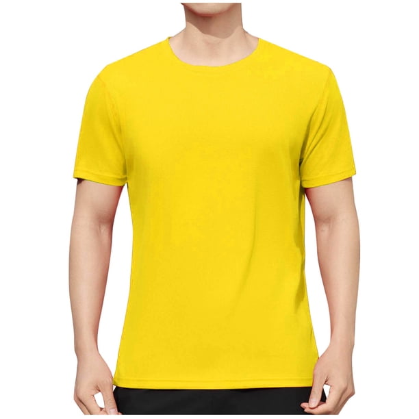 Blusa Casual de Color Sólido de los Hombres, Manga Corta Deportiva Elástica Cuello Redondo para el Gimnasio Y el Desgaste Al Aire Libre, Camiseta Atlética Transpirable