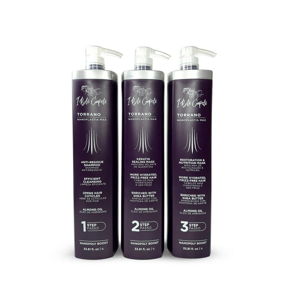 I Belli Capelli Torrano Nanoplastia Max Kit 3x1L – Brazilian Keratin Hair Straightening Treatment for Smooth, Shiny & Frizz-Free Hair – Formaldehyde-Free