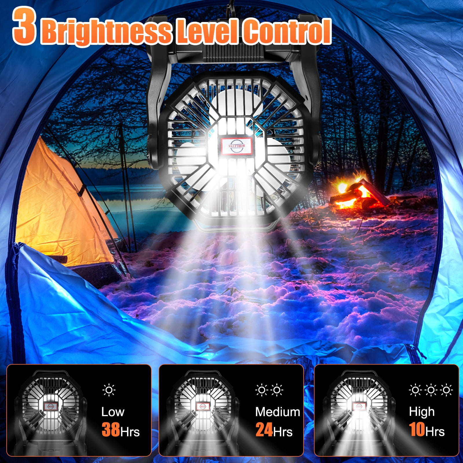 Rechargeable Camping Fan with LED Lantern, 10400mAh Portable Battery Operated Oscillating Fan for Tent, Table Fan for Picnic Fishing Travel Office,Black