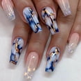 thumbnail image 3 of 24pcs Long Ballet False Nail Full Cover Fake Nail Grey White Marble Design Nails Tip French Coffin Nails Press On Nails, 3 of 6