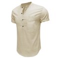 thumbnail image 3 of Hotian Mens Big & Tall Short Sleeve Linen Henley Shirt with Pocket Beige XL (One Size Smaller), 3 of 5