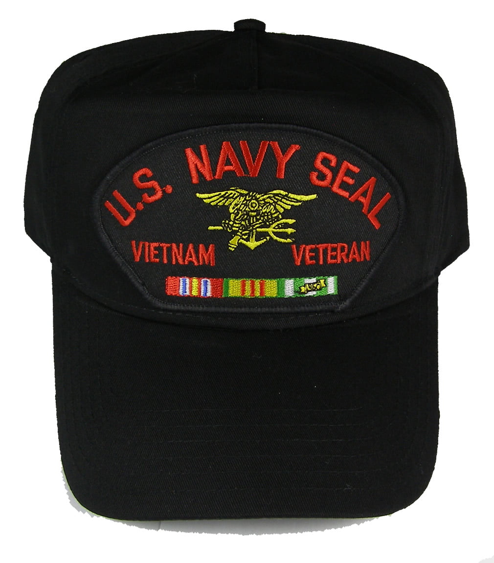US NAVY SEAL VIETNAM VETERAN with TRIDENT and SERVICE RIBBONS PATCH HAT ...