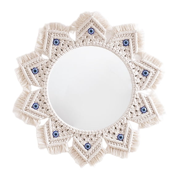 Espejo de macramé para decoración de guardería, espejo bohemio con borlas, espejos decorativos, espejo decorativo con flecos de macramé para