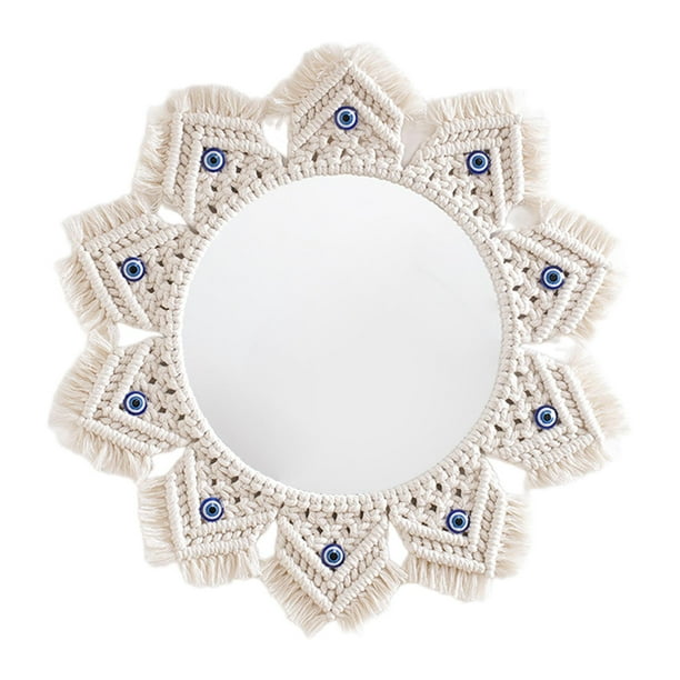Espejo de pared colgante de macramé, decoración de guardería, espejo bohemio con borlas, espejos decorativos para dormitorio, sala de estar, baño,