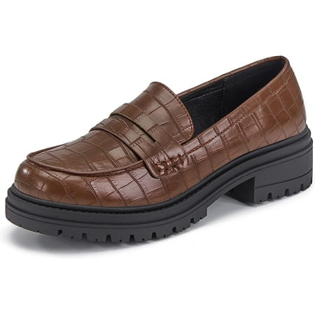 

Womens Platform Penny Loafers Comfort Chunky Heel Slip On Round Toe Business Work Dress Shoes(Please Order A Size Smaller)