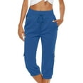 thumbnail image 1 of Capris for Women Casual Summer Cargo Crop Pants Loose Comfy Drawstring Yoga Jogger Capri Pants with Pockets Blue S, 1 of 2