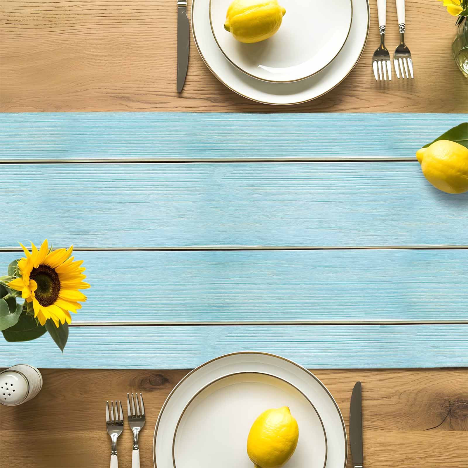 Summer Shell Starfish Flower Table Runner 90 Inches Long, Farm Blue Wood Board Table Runners Tabletop Scarf Kitchen Dining Tables Decoration for Home Party Indoor Outdoor