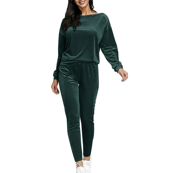 CILENON 2 Piece Travel Outfits for Women Women's Fall/Winter Two Piece Long Sleeved Hoodie And Fleece Sweatpants Suit Plus Size Casual Outfits Womens Clothing Clearance Sale (Green,S)