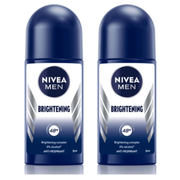 NIVEA Men Brightening Roll-On Deodorant 50ml | 72H Sweat & Odor Protection | Vitamin C & Licorice Extract | Alcohol-Free | Skin Brightening Underarm Care | Long-Lasting Freshness, Pack of 2
