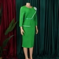 thumbnail image 4 of AURA Plus Size Belted Pencil Midi Dress High Waist Crewneck Long Sleeve Elegant Office Work Dress with Zipper, 4 of 10