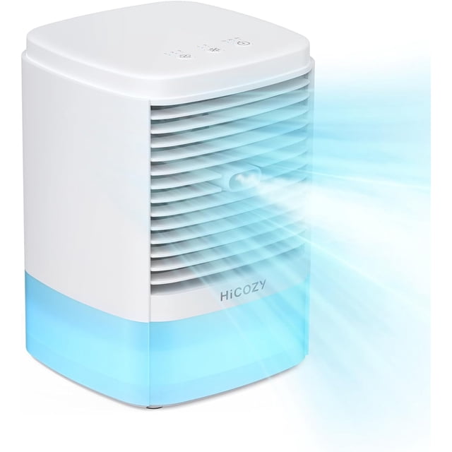 HiCOZY Portable Air Cooler with 2 Ultrasonic Mist Levels & 3 Fan Speeds, Evaporative Air Cooler with Detachable 650ml/23oz Water Tank, 3-in-1 Air Cooling Fan for Desktop, Office, Bedroom