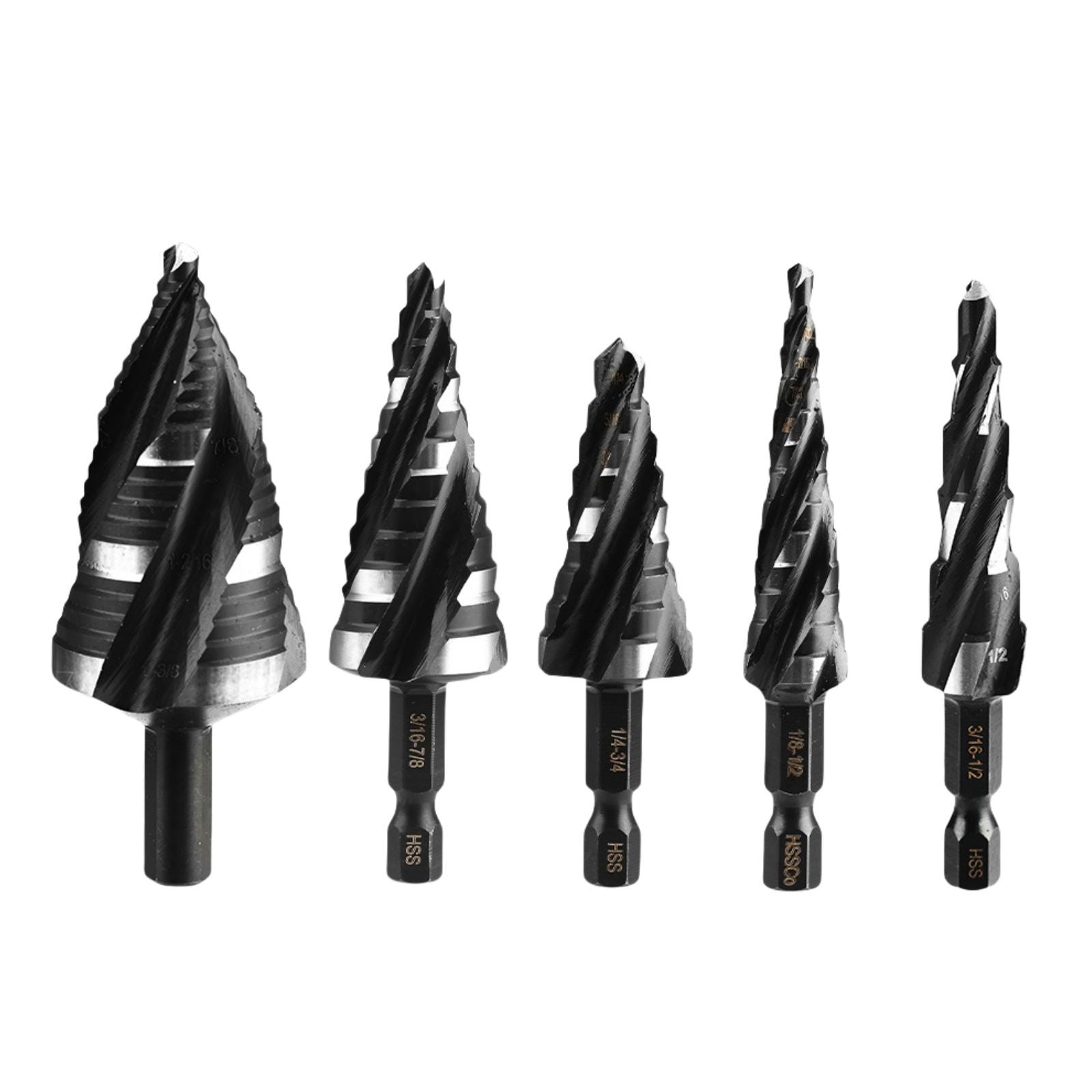 APPLAYERR Step Drill Bit Set Multi Size HSS 5Pcs 1/4” Hex 9mm Round for Metal Wood Plastic Durable Power Tools