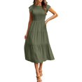thumbnail image 1 of Women Ruffle Short Sleeve Long Dress Smocked Tiered A Line Dress Crew Neck, 1 of 2