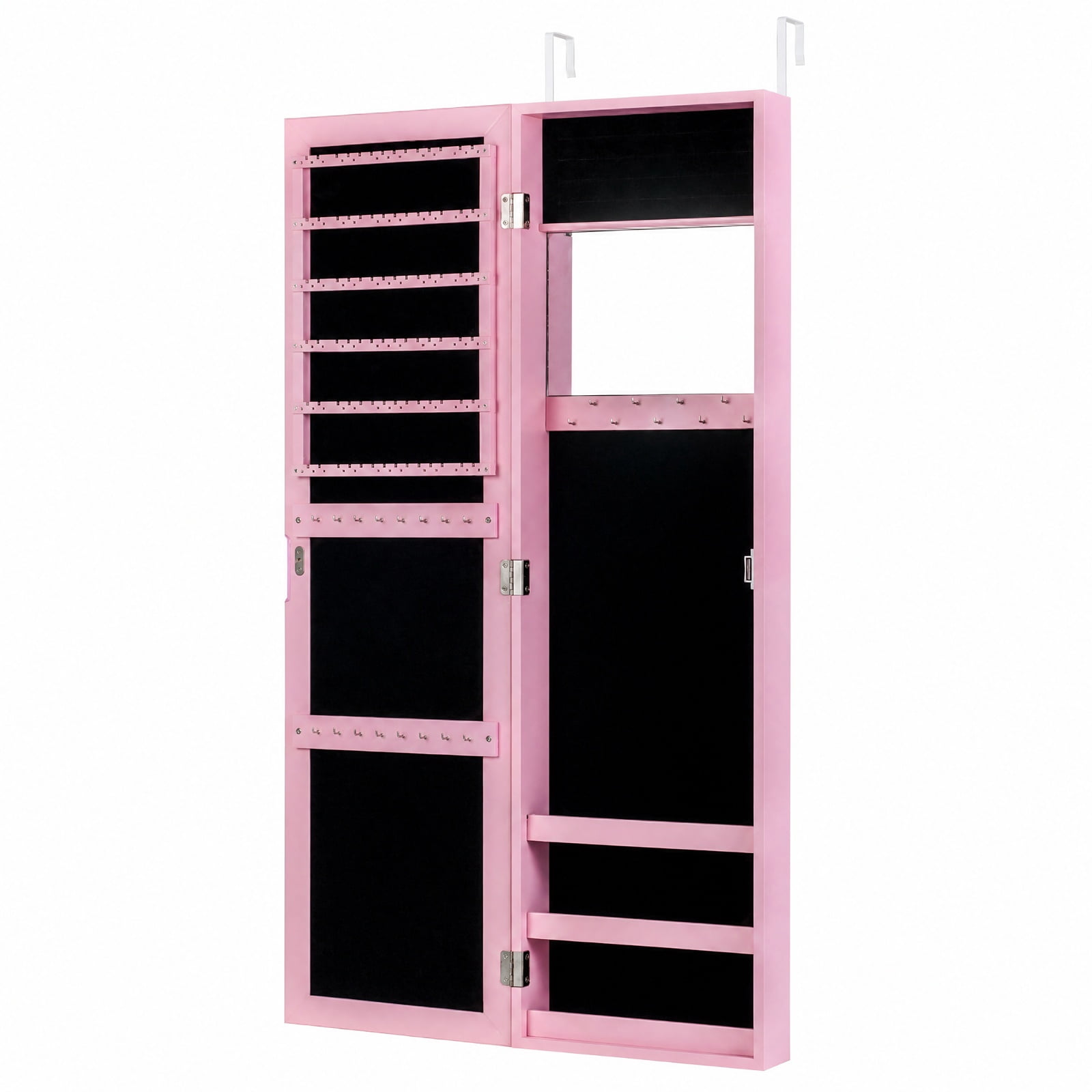 Furnibear Jewelry Cabinet Wall or Door Mounted Jewelry Armoire Modern Hanging Jewelry Organizer for Bedroom Dressing Room Jewelry Necklace, Pink