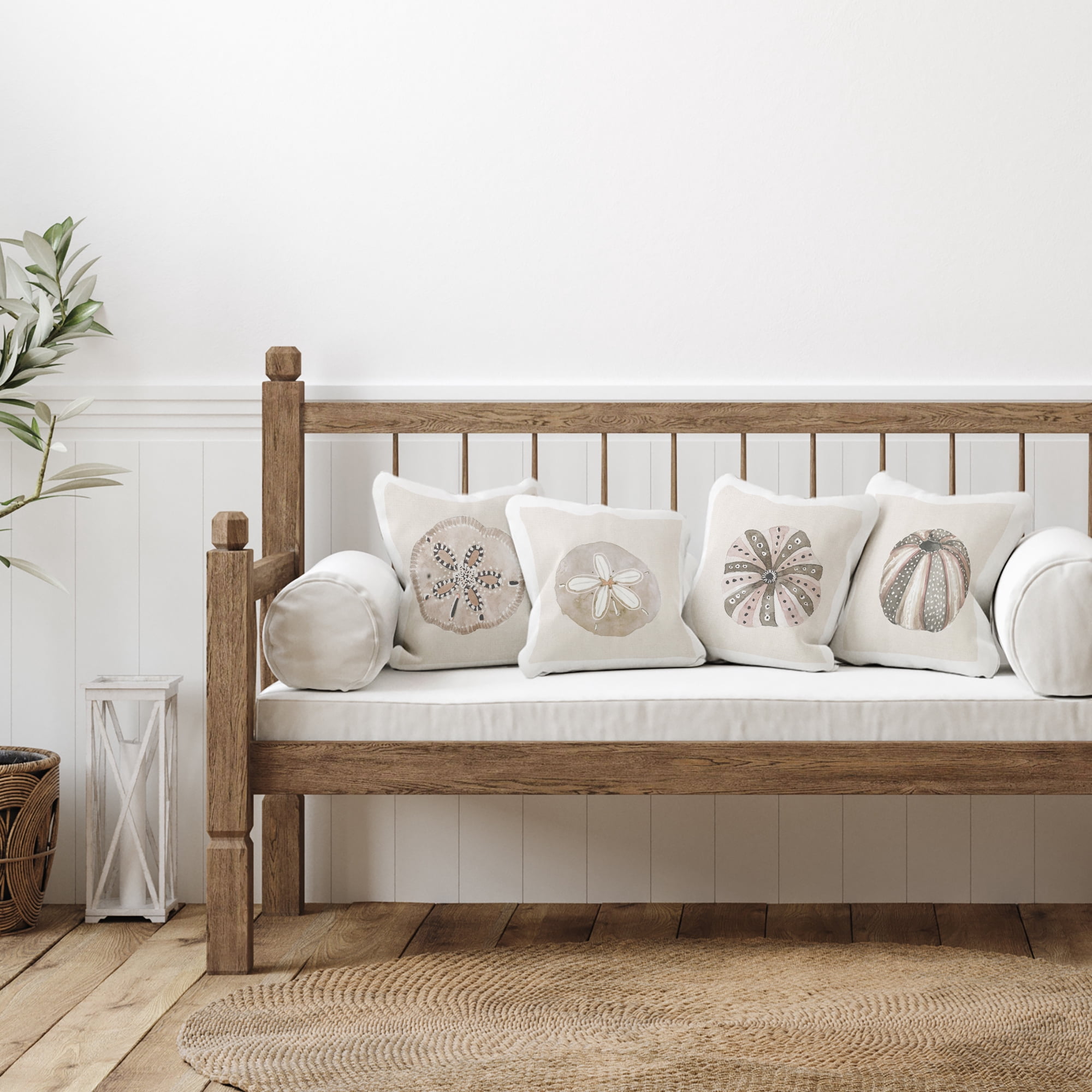 Stupell Industries Beige Sand Creatures 4 Piece Decorative Printed Throw Pillow Set, design by Lanie Loreth