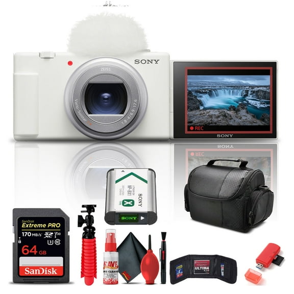 Sony ZV-1 II Vlog Camera, White   64GB Card, Bag & Tripod Bundle (International Model)