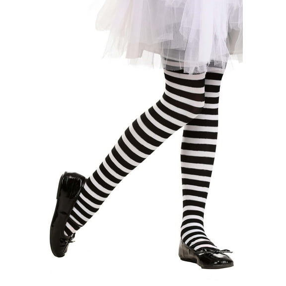 Girl's Black/White Striped Tights