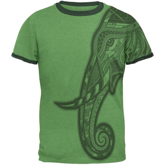 Tribal Mosaic Elephant Mens Ringer T Shirt Heather Green-Forest SM