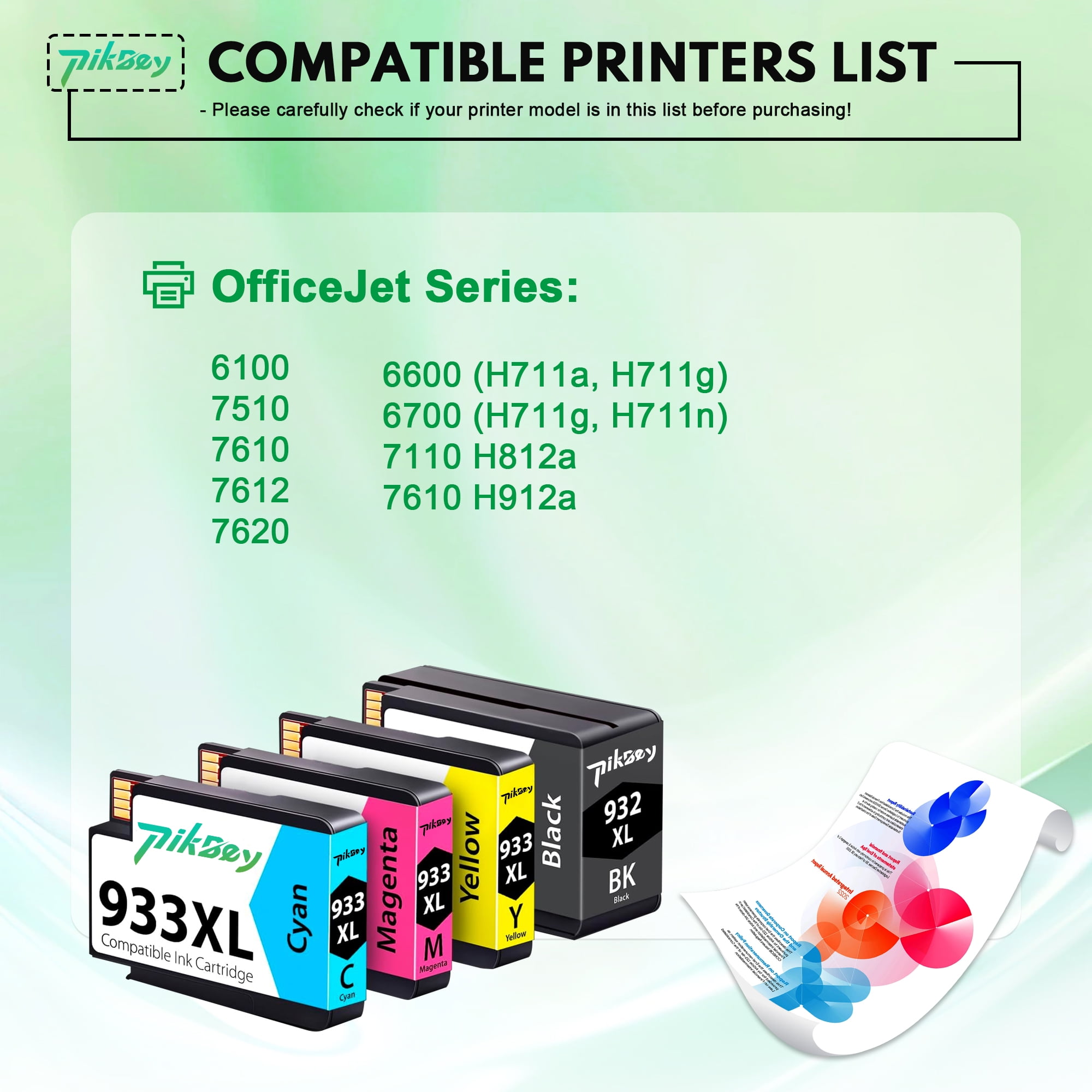 932XL and 933XL Ink Cartridges (4 Pack) - Compatible for HP 932 933 XL Ink Cartridge for Officejet 6100 6600 6700 7110 Printers