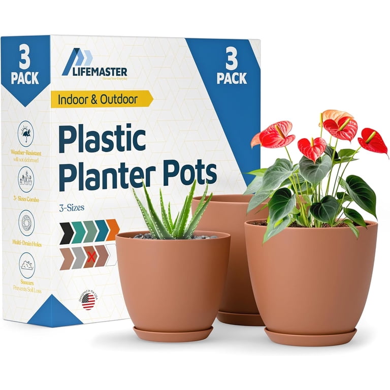 LIFEMASTER Terracotta Plant Pots 3-Pack, Multiple Sizes Drainage photo 1