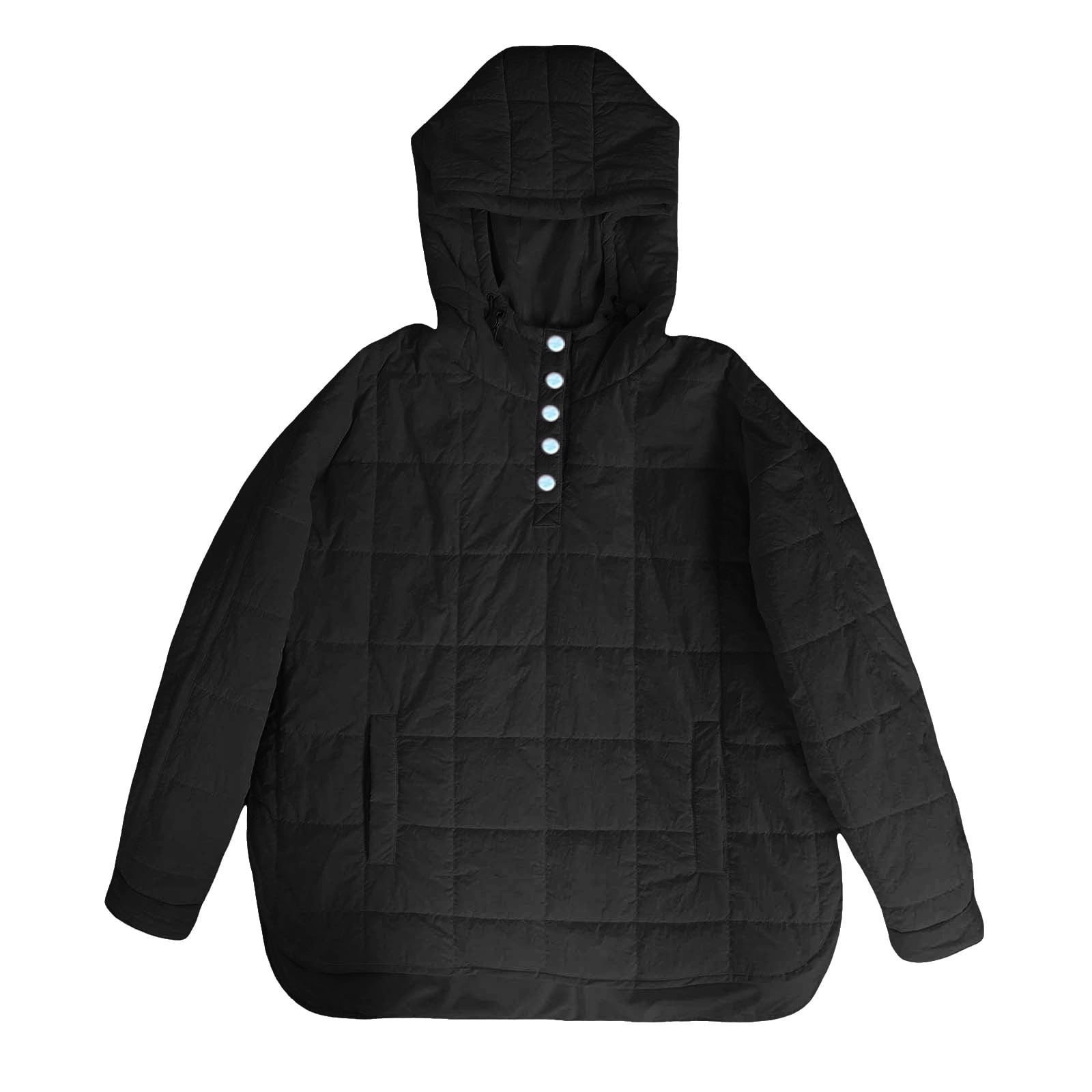 GEWSEY Quilted Puffer Jacket Womens with Hood Packable Pullover Jacket Lightweight Oversized Winter Warm Padded Coats (Black, M)