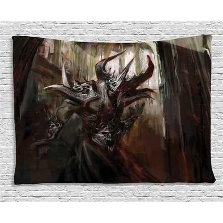 Fantasy World Decor Tapestry, Armored Evil Monster Cathedral Apocalyptic Imaginary Knight Scary Print, Wall Hanging for Bedroom Living Room Dorm Decor, 60W X 40L Inches, Red Grey, by Ambesonne