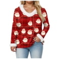 thumbnail image 5 of zaveiop Women's Faux Fur Trim V Neck Christmas Sweatshirts Dressy Casual Pullover Patchwork Graphic Tops Long Sleeve Xmas Blouse (Z6-Red, M), 5 of 8