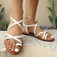 thumbnail image 2 of Summer Sandals for Women Footbed Solid Color Open Toe Slip-On Comfortable Elastic Strap Flat Slippers Sandals for Women Beach Vacation Holiday Vintage Fashion, 2 of 10