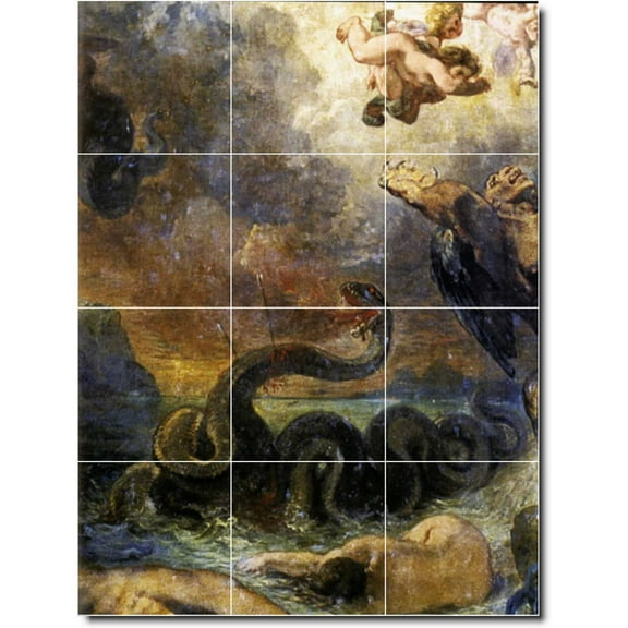 Ceramic Tile Mural-Eugene Delacroix Mythology Floor Tile Mural 30. 12.75" w x 17" h using (12) 4.25 x 4.25 ceramic tiles