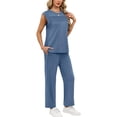 thumbnail image 6 of 2 Piece Sets for Women Summer Lounge Sets Travel Vacation Outfits Cap Sleeve Sweatsuit Wide Leg Pants Blue 2XL, 6 of 6
