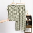thumbnail image 2 of ShomPort Plus Size Pajamas Set for Womens Sleeveless Stripe Pattern Elastic Waistband Soft Outfit Breathable Loose Loungewear, 2 of 3