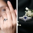 thumbnail image 3 of Rosec Jewels Lab Grown Blue Sapphire Heart Shaped Wedding Ring Set (AAAA Quality) - Blue Sapphire and Diamond Ring with Band, 10K White Gold, US 4.00, 3 of 9