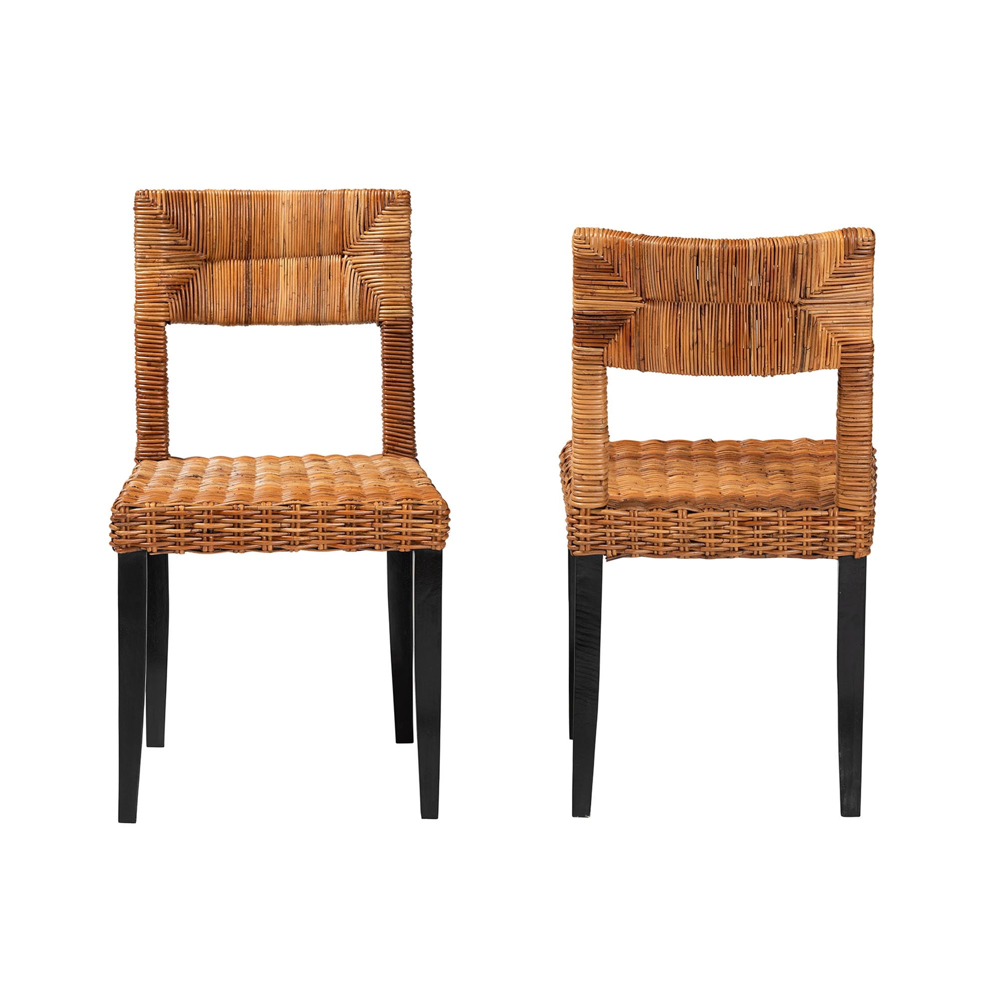 bali & pari Manrico Rattan and Mango Wood BOHO Dining Chairs, Set of 2, Natural Brown