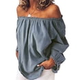 thumbnail image 1 of Avamo Women Autumn Long Sleeve Tops Cotton Linen One Shoulder Shirt Casual Loose Blouse Tunic, 1 of 2