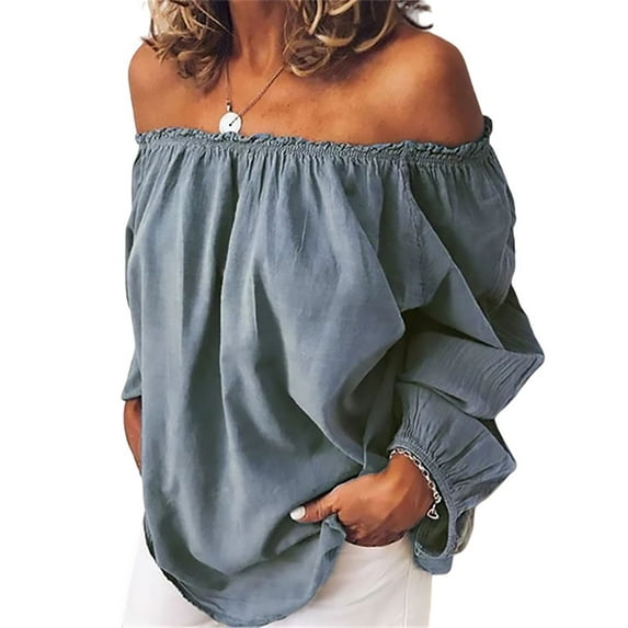 Avamo Women Autumn Long Sleeve Tops Cotton Linen One Shoulder Shirt Casual Loose Blouse Tunic