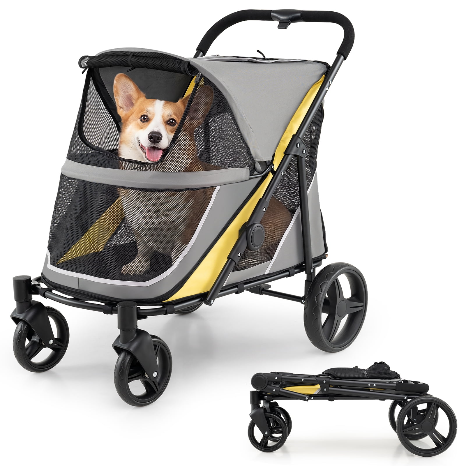 Costway Dog Stroller for Large Medium Dogs, Easy Fold Pet Stroller with One-Step Foot Brake