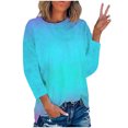 thumbnail image 2 of IROINID T-Shirt à Manches Longues en Polyester pour Femmes Confortable Été Col Rond Imprimé Blouses de Sortie, Bleu, 2 of 4