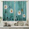 thumbnail image 5 of Farmhouse Teal Daisy Kitchen Curtains Rustic Wooden Country Small Short Cafe Window Curtains Vintage Flower Floral Rod Pocket Bathroom Drapes Treatment Tier Curtains 2 Panels (27.5x39 Inch), 5 of 6