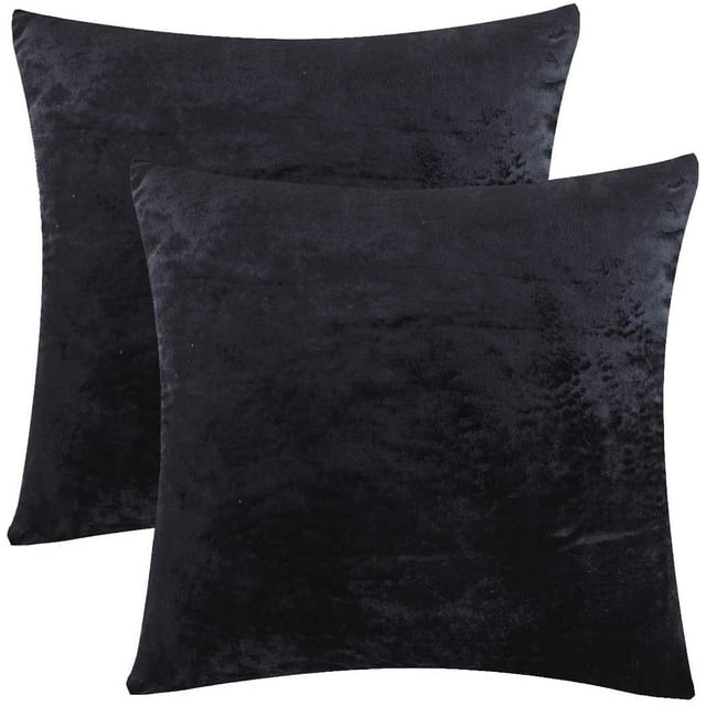 Fundas decorativas negras para cojines lumbares, fundas de terciopelo para cojines, fundas para cojines de sofá de 12 x 20 pulgadas, juego de 2, 18 x 18 pulgadas, juego de 2, color negro