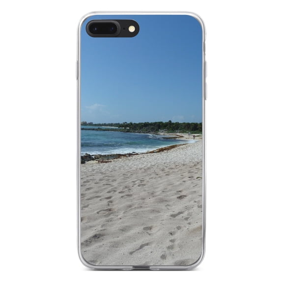 DistinctInk Clear Shockproof Hybrid Case for iPhone 7 PLUS / 8 PLUS (5.5" Screen) - TPU Bumper, Acrylic Back, Tempered Glass Screen Protector - Beach Scene Akumal Mexico