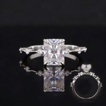 Cora Jewellery 2.5CT Distance Diamond Radiant Moissanite Engagement Ring For Women, 18K White Gold
