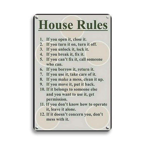House Rules Sign, Vintage Tin Sign, Wall Art Decor, Metal Poster Plaque, Indoor Decoration Sign for Home Decor, Room Decor, Garage Decor, Bedroom Decor, Bathroom Sign