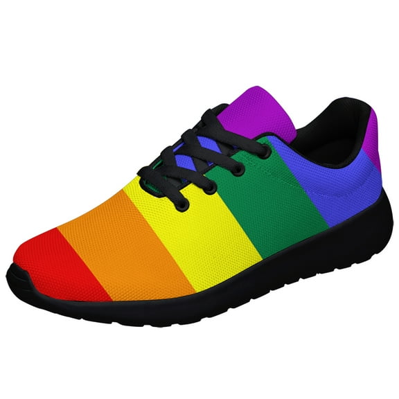 Rainbow Pride Shoes Men Women Fashion LGBT Sneakers Adult Lightweight Breathable Running Shoes Black Size 3.5