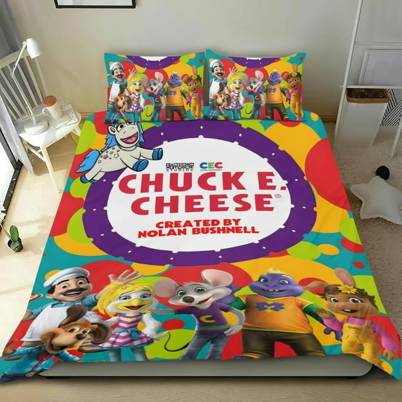 Chuck E. Cheese Conjunto de sábanas temático, trío de piezas, cómodo y amigable con la piel, diseño único, regalo de decoración para el hogar para familiares, amigos y fans,135cm *200cm