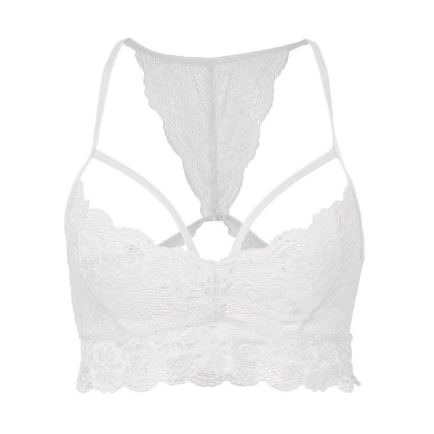 de Encaje Crop Tops Bra Sin Relleno Cami Mujer Apariencia Atractiva Blanco