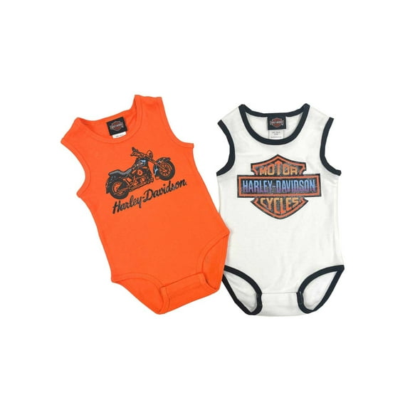 Harley-Davidson Baby Girls' 2-Pack Newborn Glitter Rib Creeper Set (6/9M), Harley Davidson